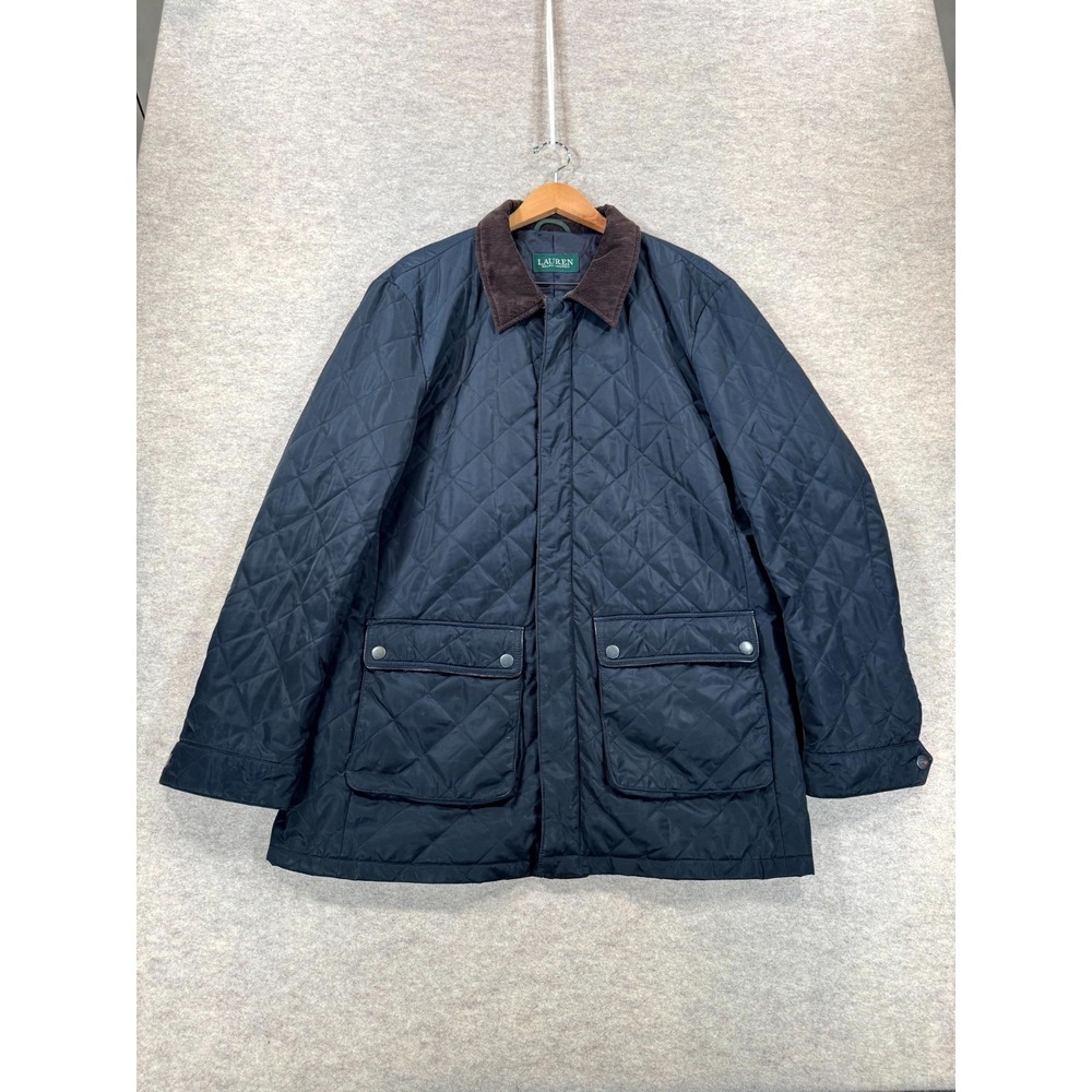 Lauren Ralph Lauren Quilted Barn Coat Men 42R Navy Blue Water Repellent Full Zip